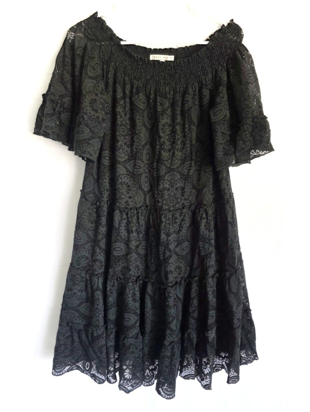 TEMPO PARIS Off Shoulder Lace Ruffle Tiered Dress S